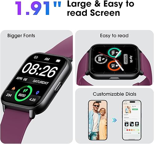 Miniatura 4 de Reloj inteligente para hombres y mujeres, fuente grande de 1.91 pulgadas, no requiere aplicaciónteléfono, rastreador de actividad física con