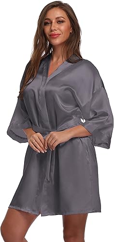 Batas cortas tipo quimono de satín de seda para dama, batas para el día de la boda o despedida de soltera