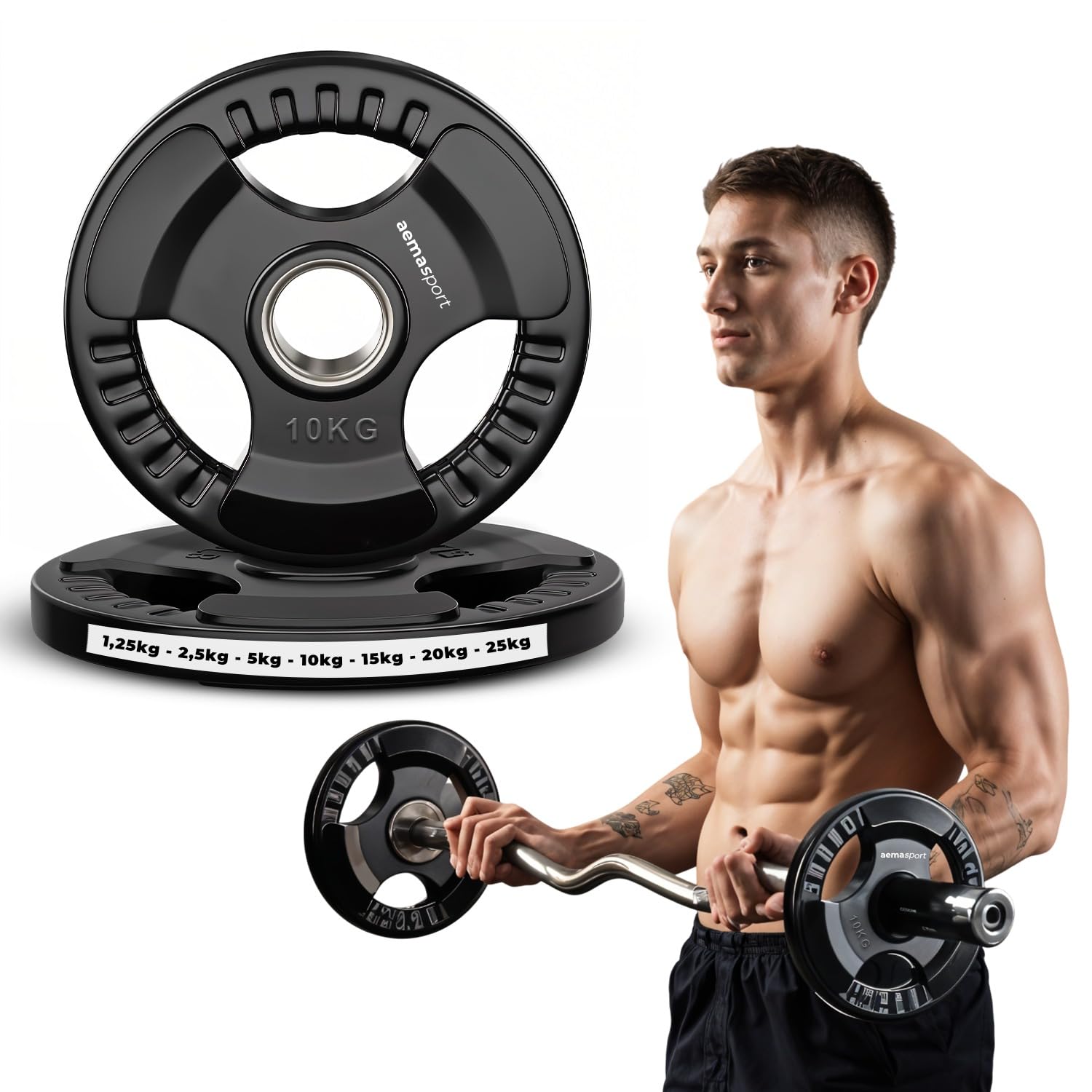 Discos de Pesas Olímpicas con Asas de 50 mm – Set de 2 Discos de Hierro Fundido con Revestimiento de Caucho – Para Uso Profesional y Doméstico, Entrenamiento de Fuerza y Resistencia