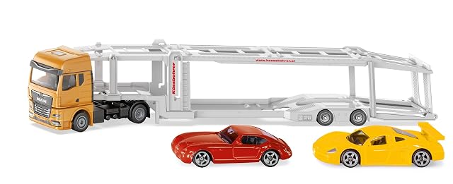 Siku 3944 Man Car Transporter 1 50 Includes 2 Toy Cars Metal Plastic Yellow Silver Detachable Trailer Lowerable