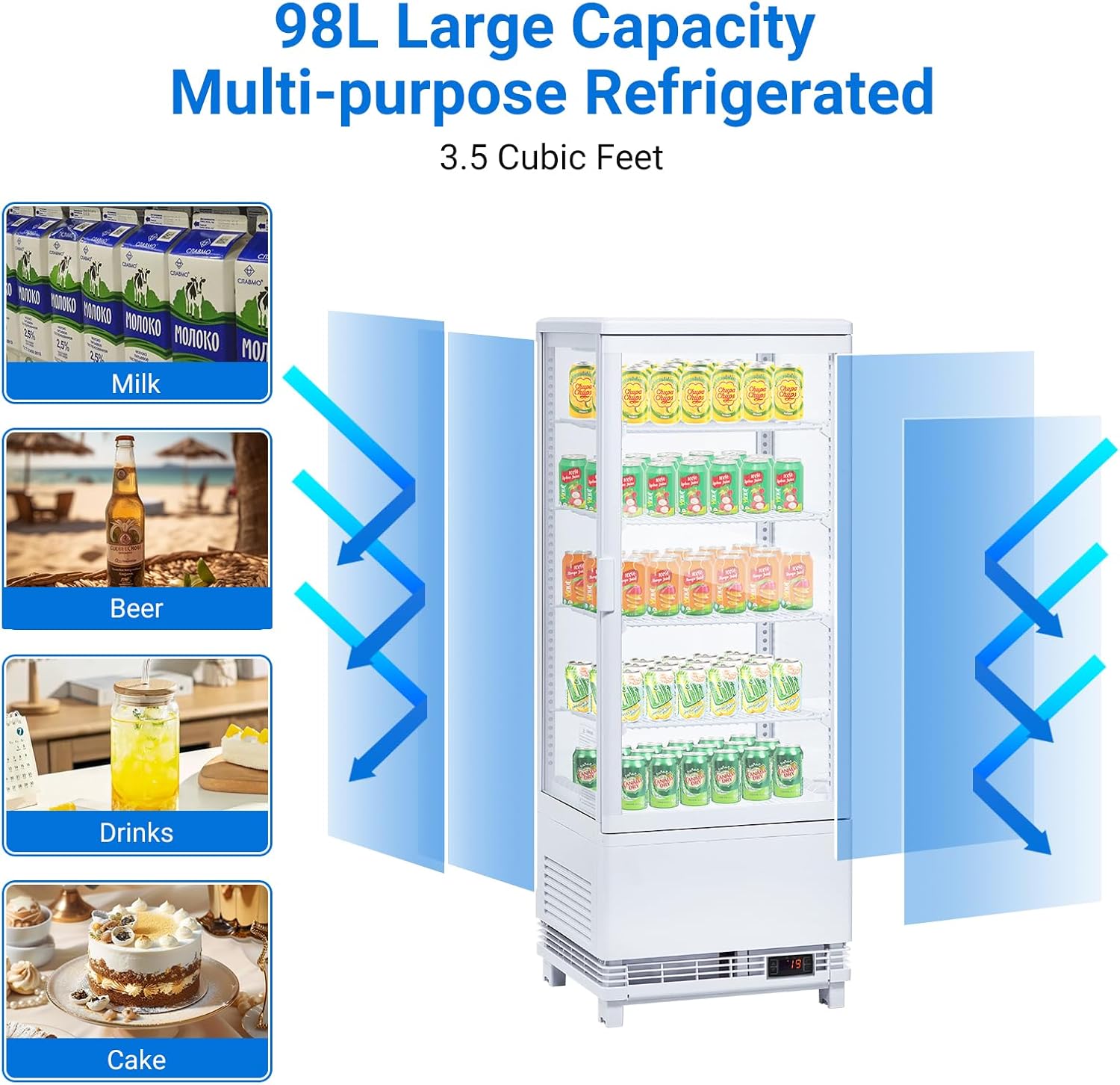 GAOMON Countertop Refrigerator 3.5 Cu.ft, Commercial Pastry Display Case with LED Lighting, Frost-Free Air Cooling, Lockable Glass Door Fridge for Bakery, Cafe, Restaurant