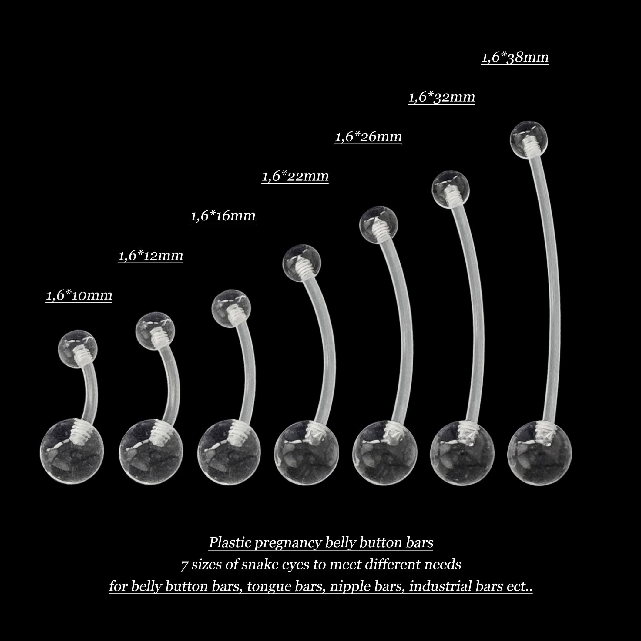 Piercing Nombril Grossesse Bioflex Plastique 14G | Barres flexibles avec différentes longueurs adaptées aux étapes de la maternité, avec boules de remplacement