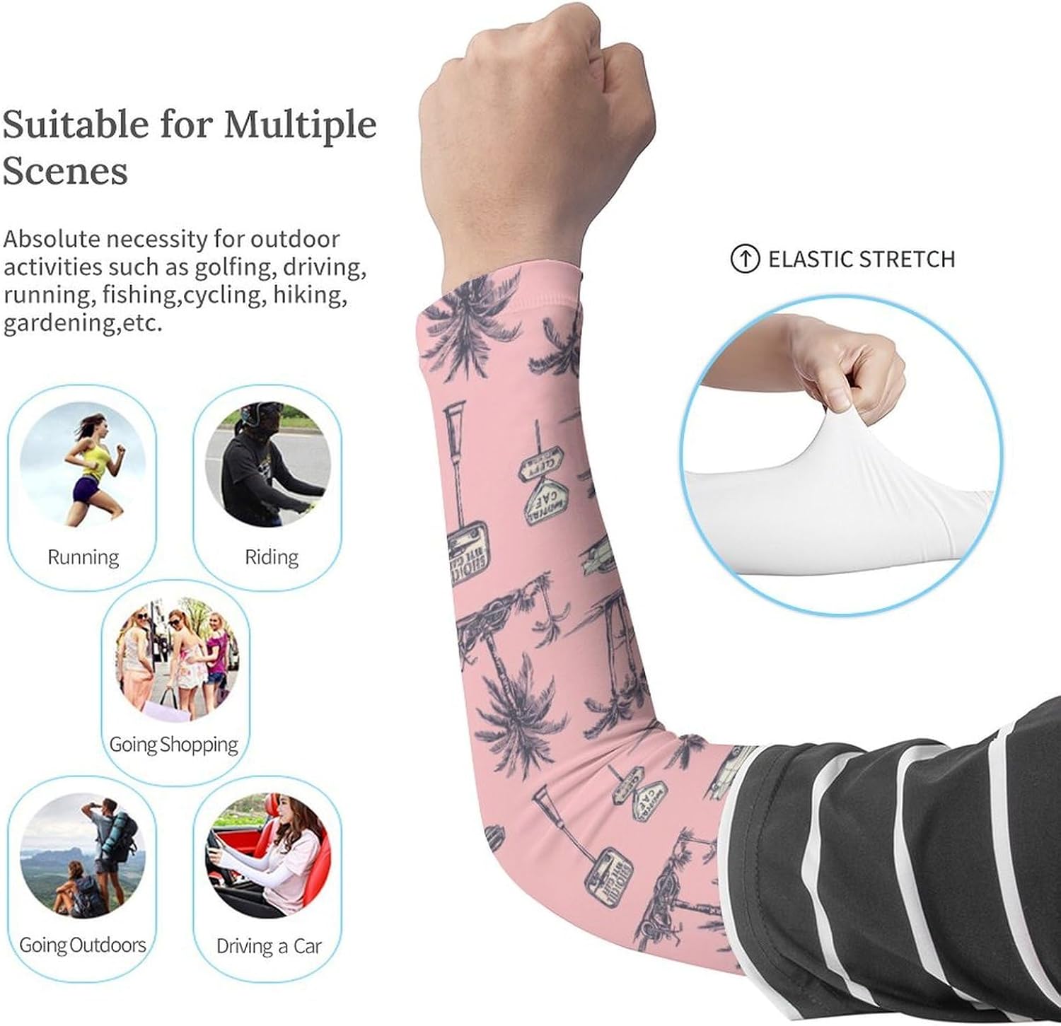 Classic-Car Beach Palm Trees Arm Sleeves Sun Protection Sleeves Sports Cooling Arm Compression Sleeve for Men Women