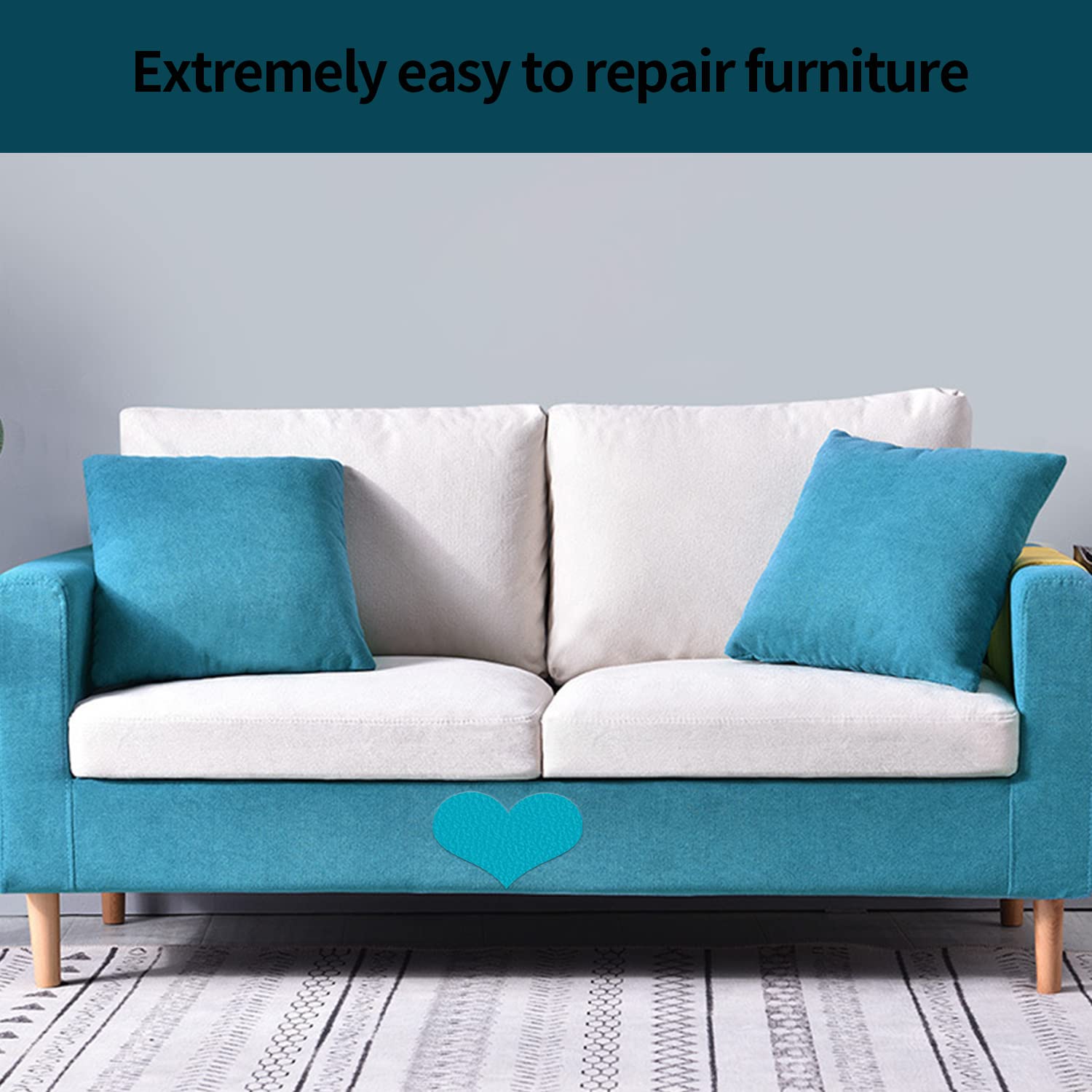 LEMGUBKP Self Adhesive Leather Repair Tape for Large Furniture, Sofa Leather Repair Sticker, Used for Furniture, Sofa, car seat Repair and Tear, Vinyl Repair kit 17.78X78.8 inch (Lake Blue)