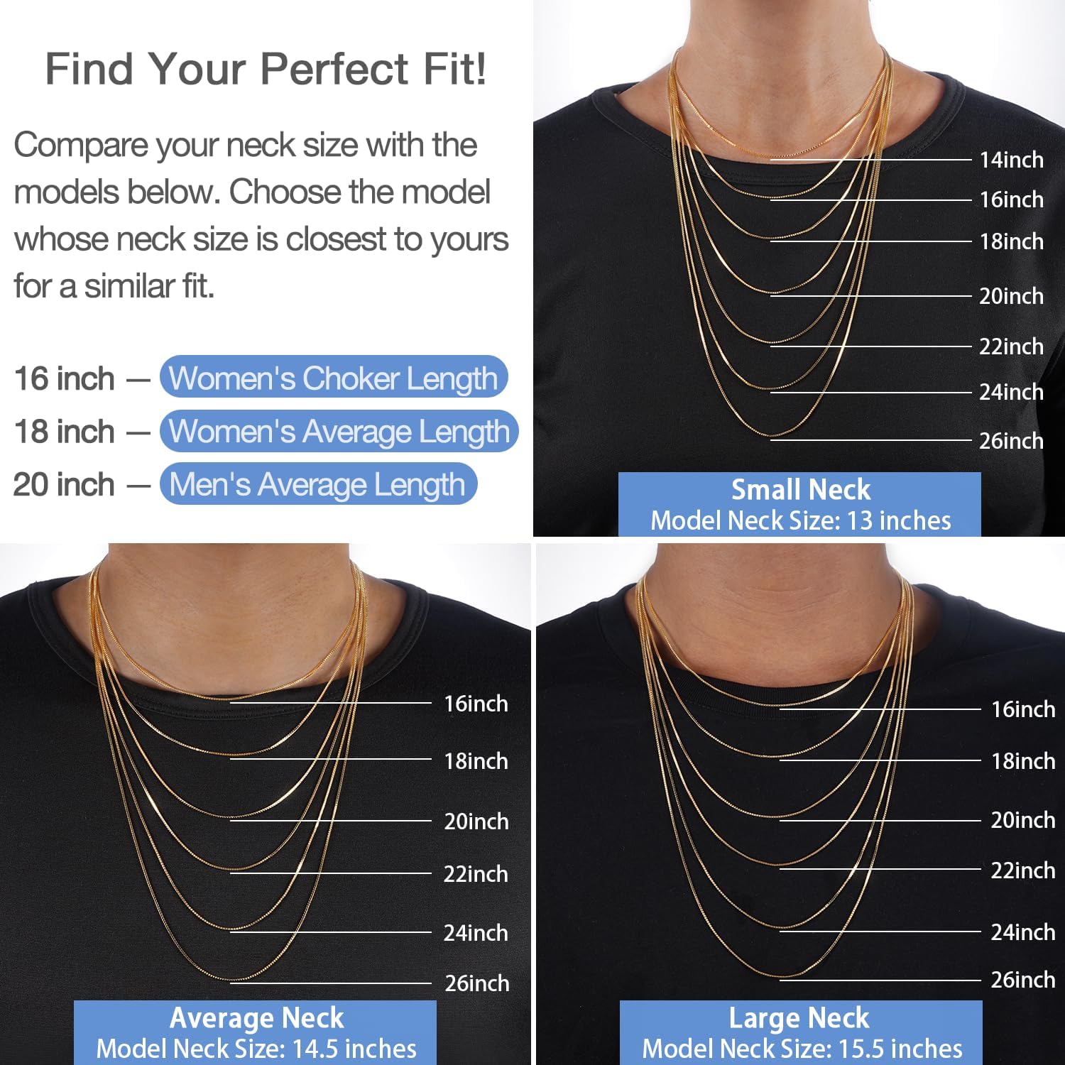 Jewlpire 1.3mm Box Chain 14K Gold Plated 925 Sterling Silver Chain Necklace for Women, Thin & Sturdy Womens Chains Necklace 14 16 18 20 22 24 26 Inches - Image 4