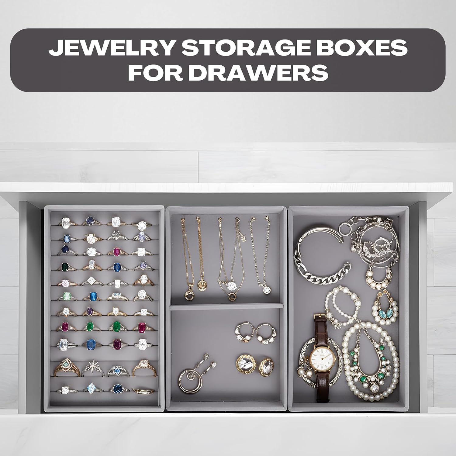 Landical 16 Pcs 16 Pcs Jewelry Trays Velvet Stackable Organizers Grey image 4