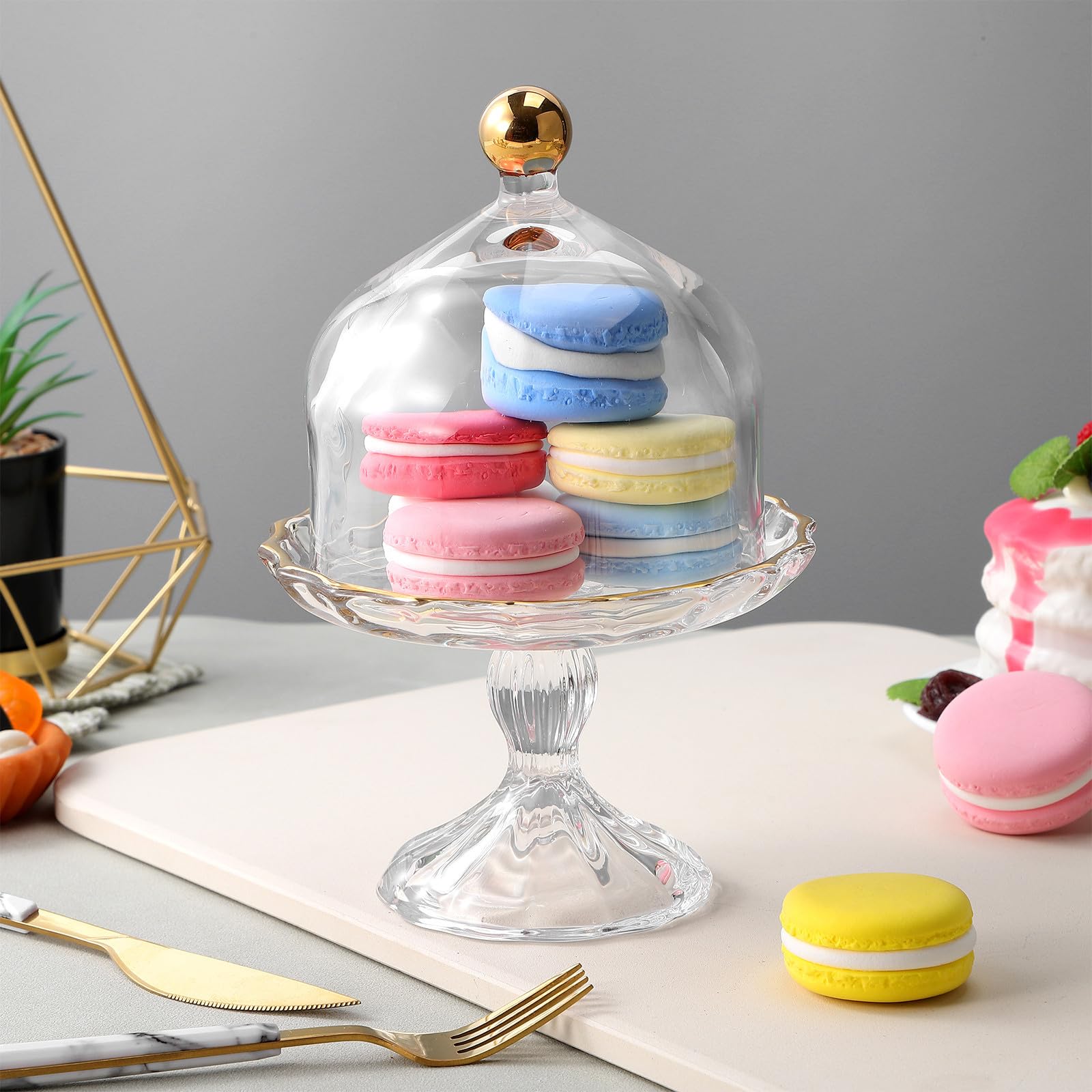 TOPBATHY Plat à Gâteau en Verre avec Couvercle, pour Desserts et Fruits