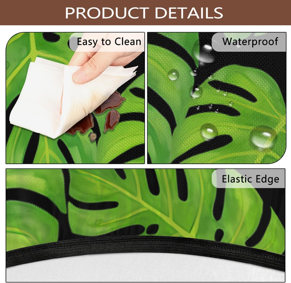 Outdoor Round Fitted Tablecloth - Tropical Palm Leaves Elastic Edge Circular Table Cloth with Umbrella Hole & Hidden Zipper - Waterproof Tablecover Fits 45"-56" Tables for Patio, Picnic, Dinner Decor