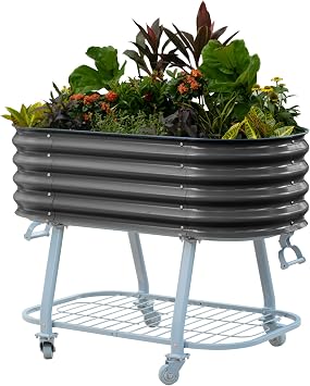 Vego garden 2 x 4 Raised Garden Bed with Legs and Wicking Cell System - S Series, Perfect for Gardening Vegetables, Herbs, Flowers - Outdoor & Indoor Elevated Planter Box -Modern Gray