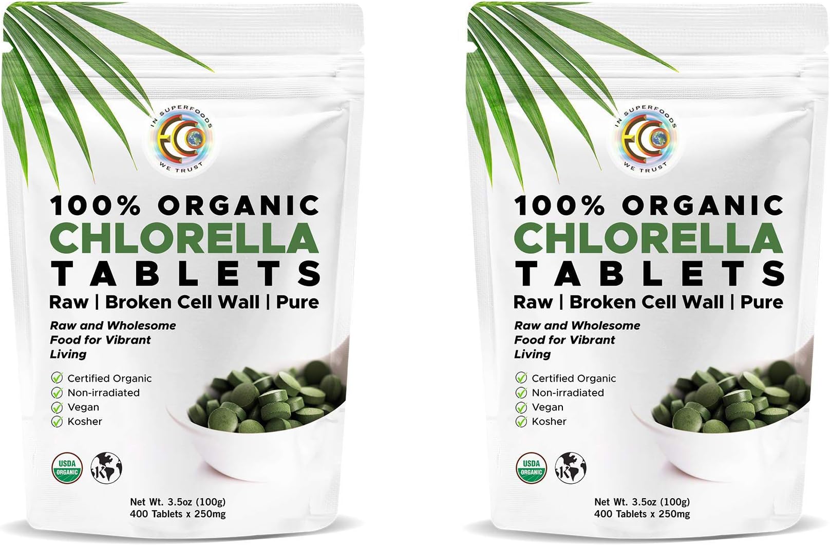 Premium High Potency Chlorella Tablets | Organic | 100 Servings | Pure Clean Raw | Ideal Mercury Detox | Cracked Cell Wall | High in Protein | No Additives or Fillers- 400 Tablets (2 Pack)