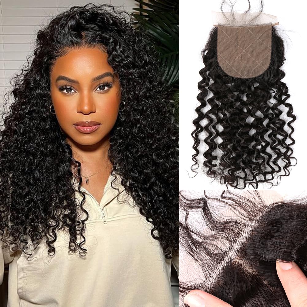 Silk Base Closure Hair Pieces Brazilian Virgin Human Hair Top Closures with Baby Hair 4 * 4" Free Part Natural Color Body Wave 14"