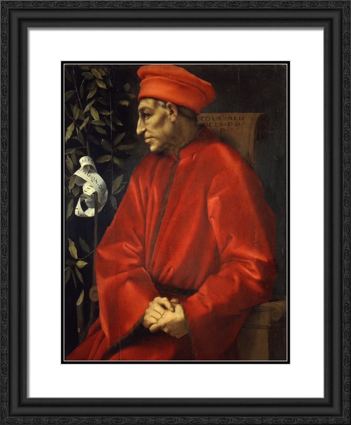 ArtDirect Pontormo, Jacopo 20x24 Black Ornate Framed Art Print with Double Matting Titled: Portrait of Cosimo De Medici the Elder