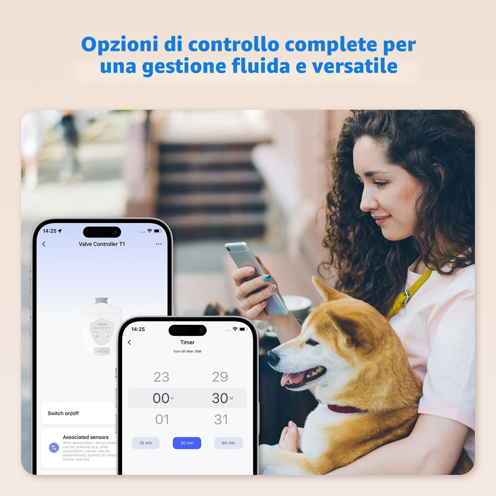 Aqara Controller della Valvola T1 di Matter over Bridge, Richiede un Hub Aqara Zigbee 3.0, Combinabile con Rilevatori di Perdite di Acqua per la casa, Supporta Controllo App come HomeKit Alexa Google