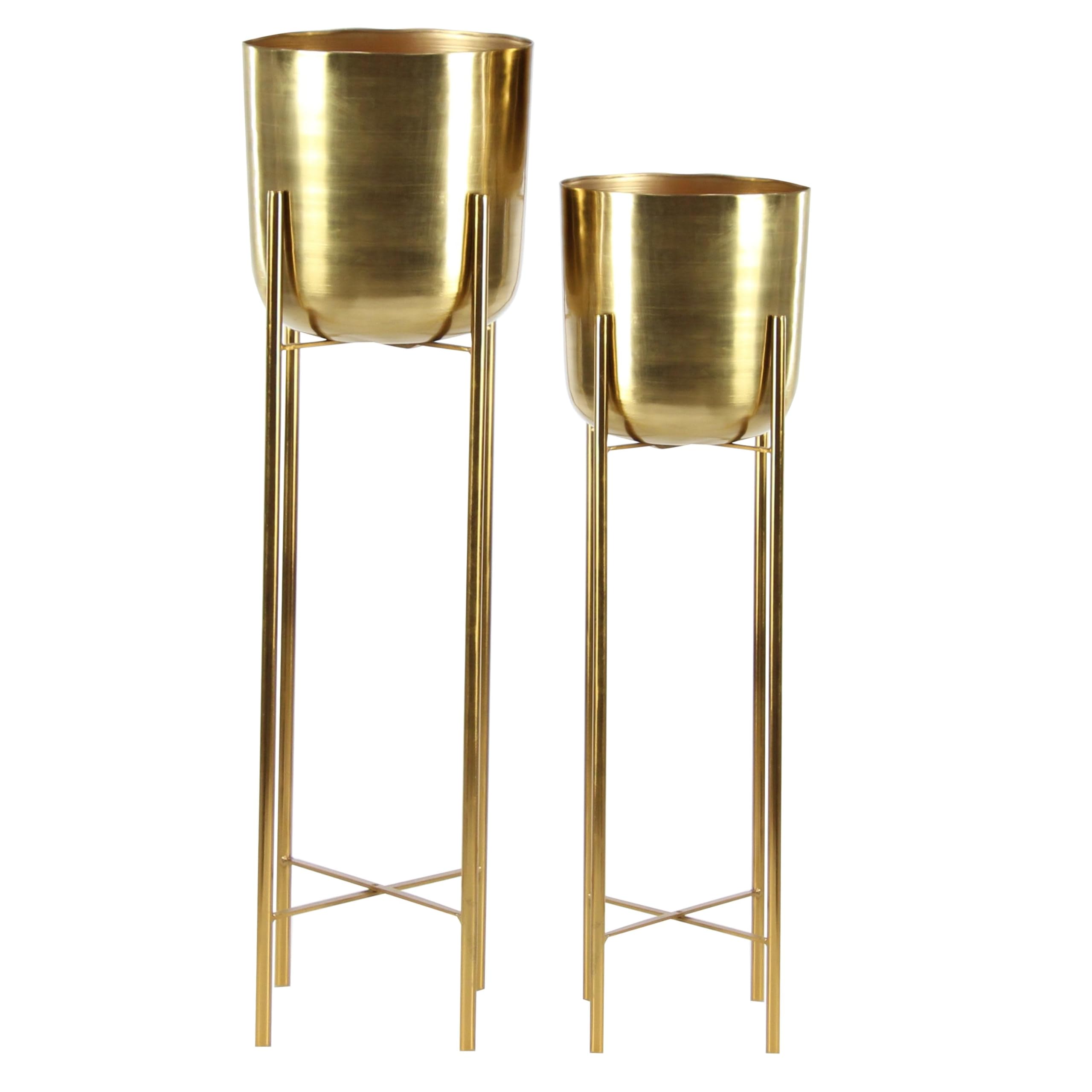 CosmoLiving by Cosmopolitan Metal Indoor Outdoor Planter Tall Indoor Outdoor Dome Large Planter Pot with Removable Stand, Set of 2 Planters 39", 46"H, Gold