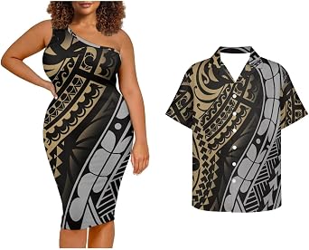 Puletasi Samoa Tribal Dress Match Short Sleeve Buttons Aloha Shirt Pattern Polynesian Matching Couple Outfits