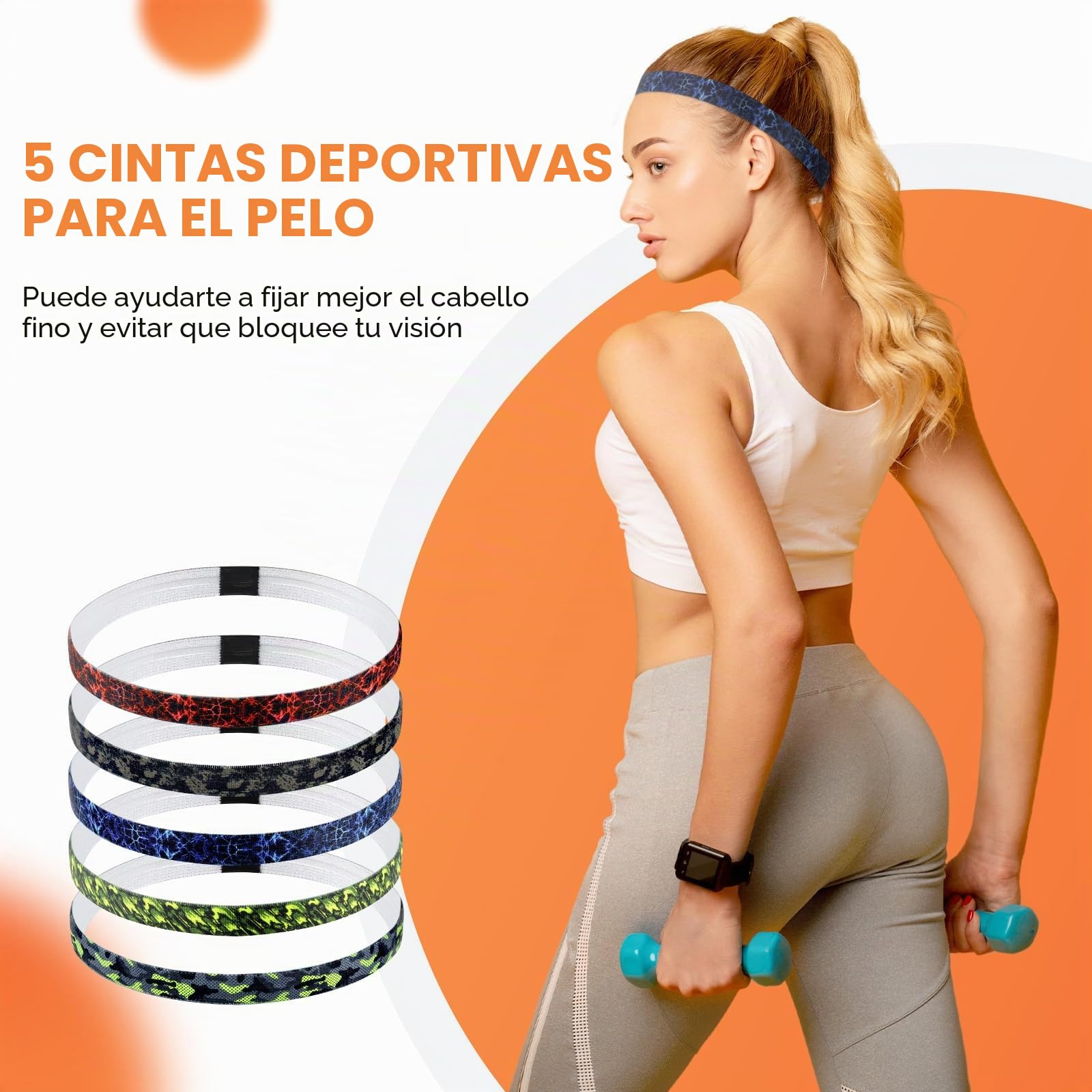 Blooms Diadema Deportiva Elástico Antideslizante, 5 Piezas Cintas Pelo Mujer Hombre y Niños Diadema Cintas Pelo Deportivas para Yoga Jogging Correr Futbol