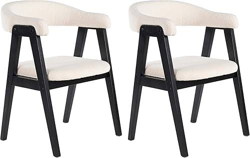 Sillas de comedor de madera, moderna silla de comedor con brazos y tapizada, silla de granja para cocina, comedor, sala de estar (negro, juego de 2)