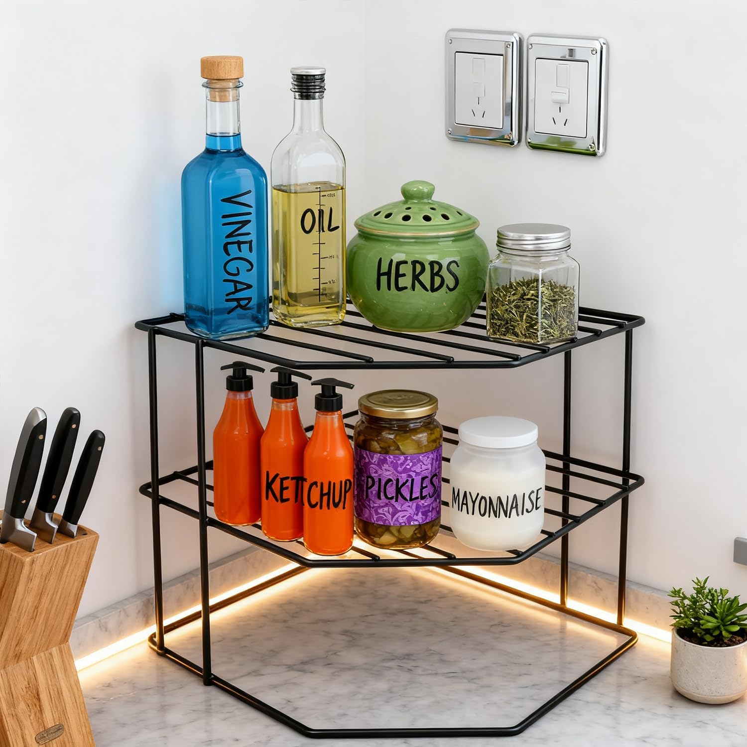 3-Tier Kitchen Corner Shelf Rack (Black)