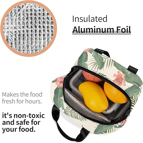 Miniatura 5 de Bolsa de almuerzo con aislamiento tropical de flores hawaianas, bolsas reutilizables reutilizables para comida portátil para niños y niñas, cajas de