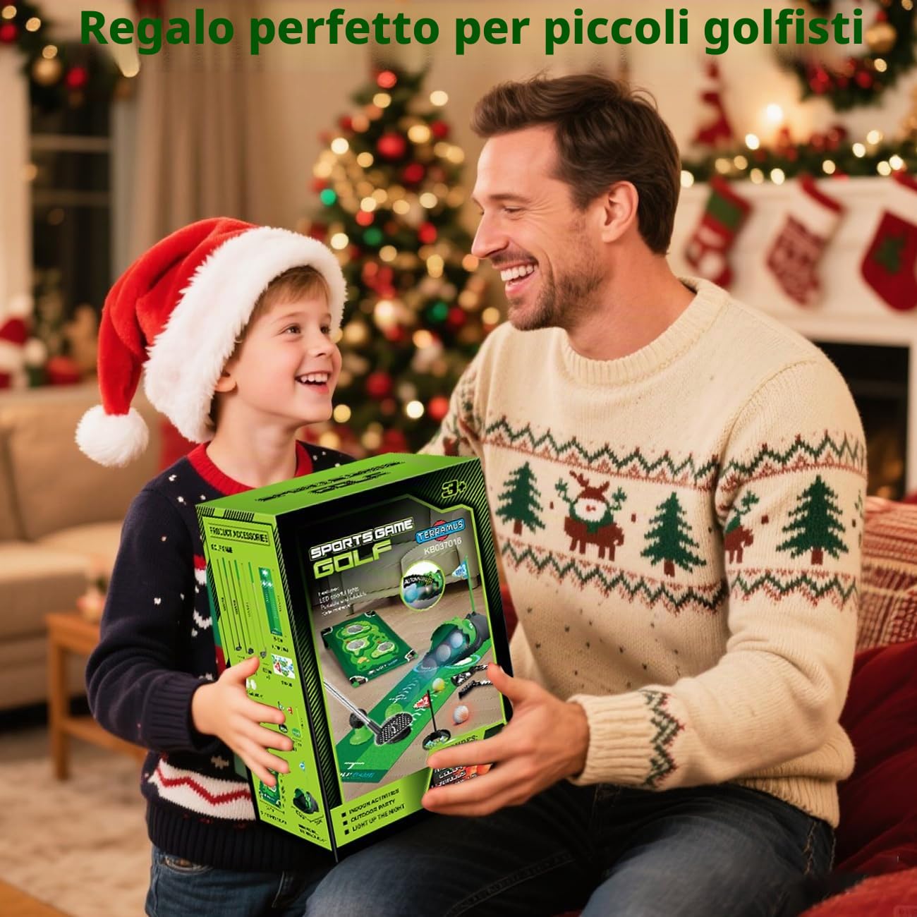 TERRAMUS Set da Golf 3 in 1 per Bambini con Ritorno Automatico Golf Dinosaursco, Tavolo da Golf Cornhole,Palline Luminose al LED,Tappeto per Il Putting,Mini Giochi di Golf,Regalo per Bambini 3-8 Anni