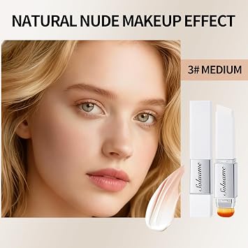 Colour Changing Foundation Stick, Dual-Ended Full Coverage Foundation with Ultra-Fine Bristle Brush, Create a Charming Makeup Look, Suitable for All Skin Types 03# Medium 13g