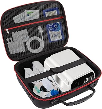Hard Nebulizer Carrying Case, Portable Nebulizer Case for Travel, Nebulizer Bag, Asthma Inhaler Case, Space for Masks, Cables, Nebulizer Accessories, Black Red Line