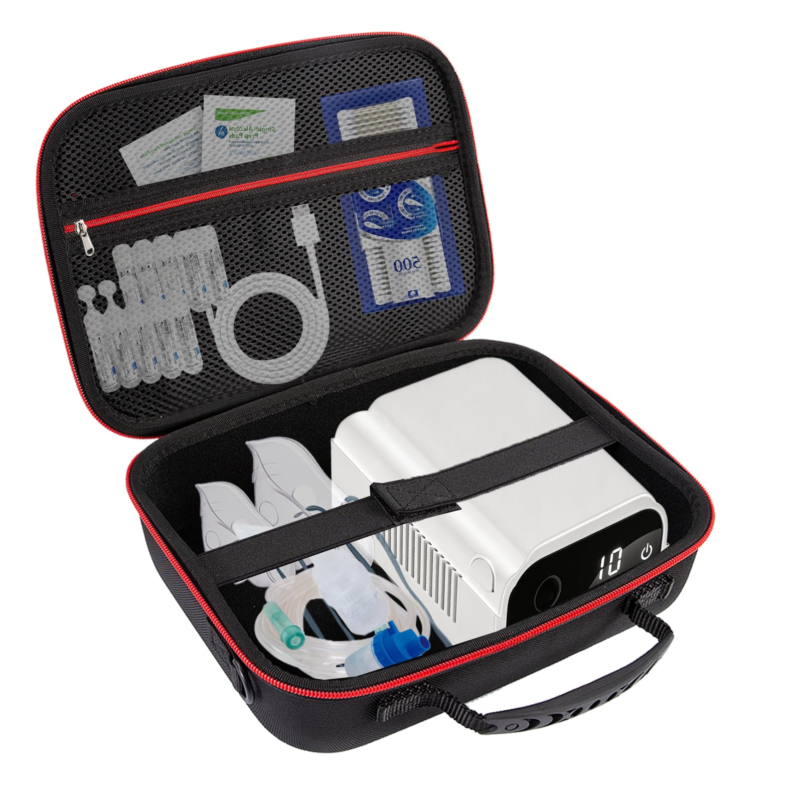 Hard Nebulizer Carrying Case, Portable Nebulizer Case for Travel, Nebulizer Bag, Asthma Inhaler Case, Space for Masks, Cables, Nebulizer Accessories, Black (Red Line)