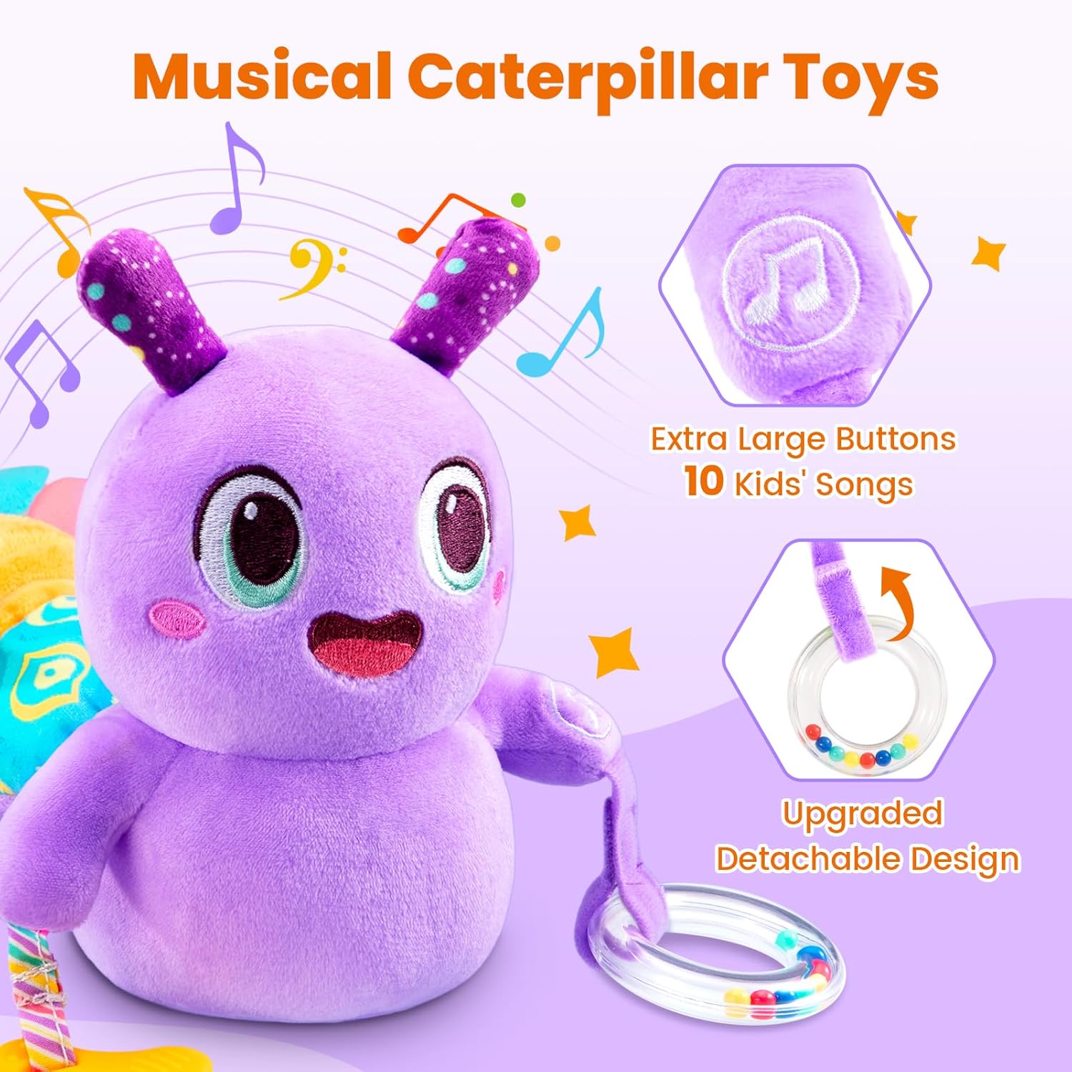 Baby Toys 0-6 Months, Washable Baby Musical Caterpillar Toys with 10 Kid's Songs,Rattles,BabyTeething Toys,Suitable for 0-6, 6-12 Months Infant Tummy Time Toy,Newborn Baby Boy&Gril Scensory Toy