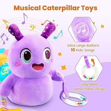 GoGonova Musical Caterpillar Baby Sensory Toy for Infant Development 0-12 Months Tummy Time Crawler & Teether Newborn Bath, Car Seat, Stroller & Bassinet Activity Toy & Gift(Purple)