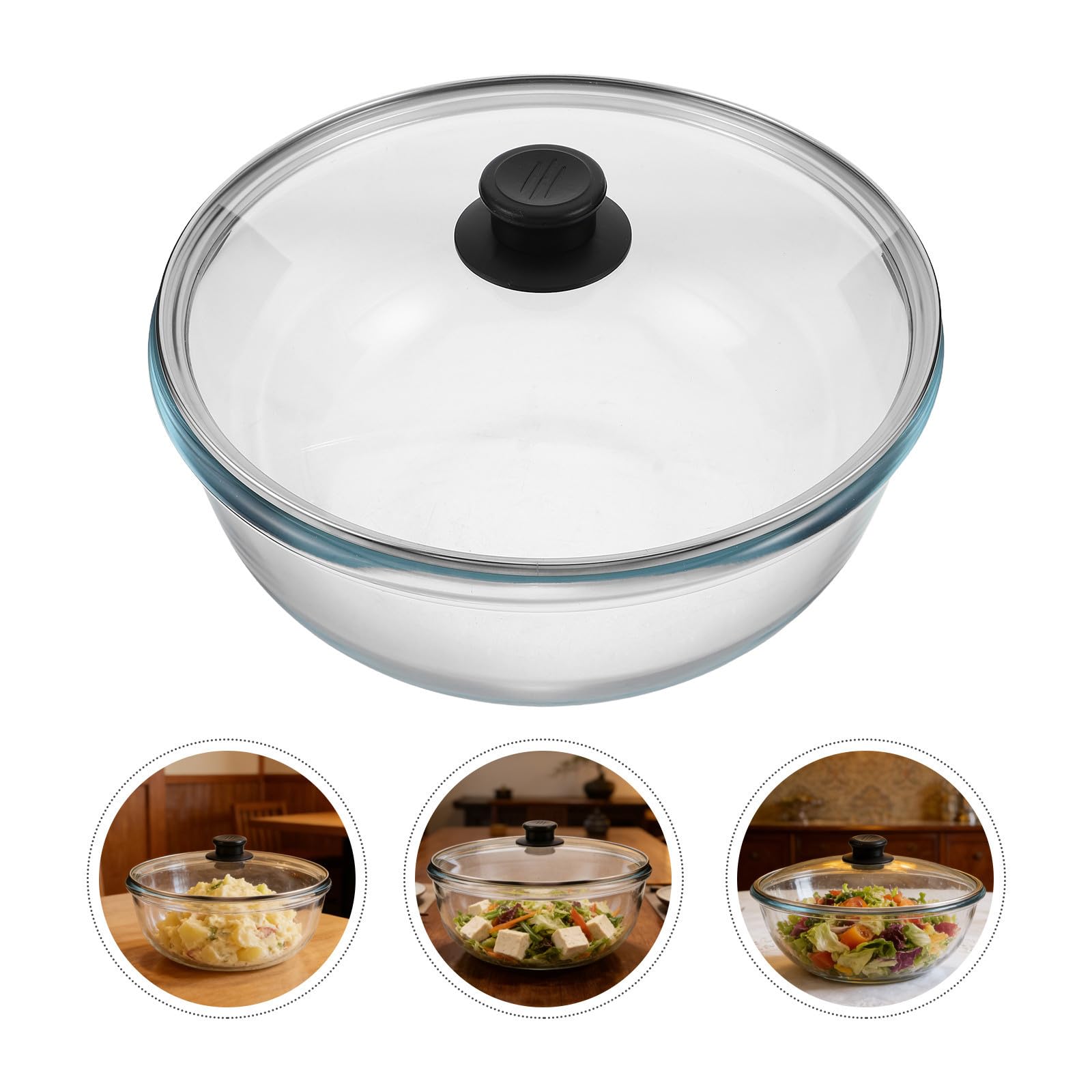 SECFOU Multifunktionale Glasrührschüssel mit Deckel 5700ml Transparente Küchenschüssel aus Glas und Kunststoff für Backen Zubereiten und Partys Geeignet