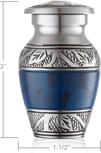 Miniatura 4 de Reminded Urnas de cremación pequeñas para cenizas humanas, juego de 6 mini recuerdos, azul y plateado con estuche de terciopelo