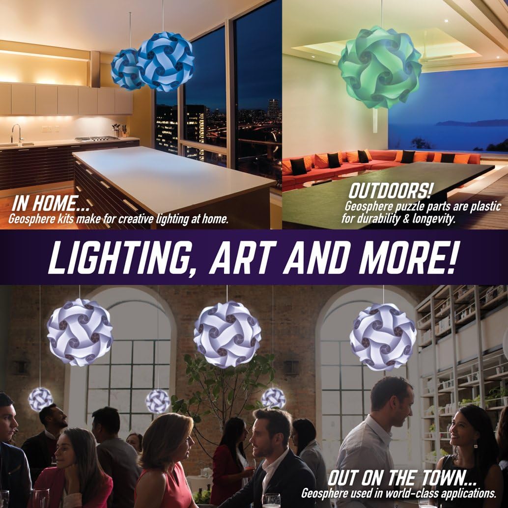 Geospace Geosphere Puzzle Lamp with Led Bulb & Remote (30 Piece), 16", White