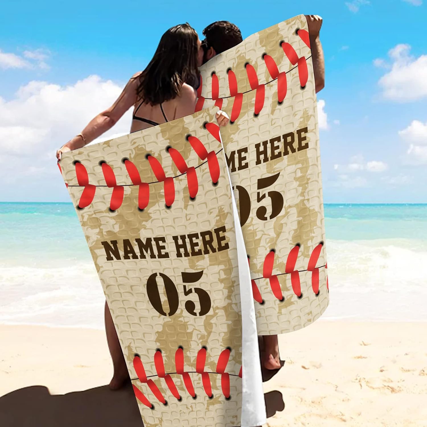 Personalized Beach Towel for Kids Boys Grils- Quick Dry Baseball Design with Custom Name - Sport Towels for Beach Swimming Pool(30" x 60")