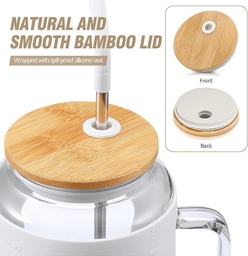 Miniatura 5 de WINSA Botellas de agua de vidrio de 50 onzas con funda de silicona, vaso de vidrio con tapa y popote, taza de café helado con asa, sin BPA, color