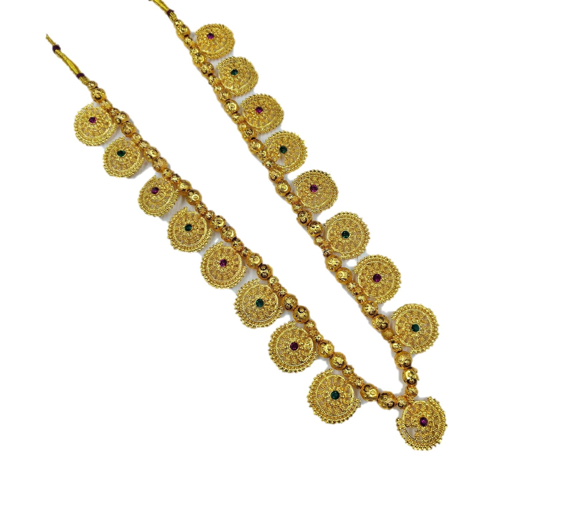 AAIKU Maharashtrian Traditional Kolhapuri Saaj Necklace 30 Inch | Back Side Adjustable Dori for Women and Girls Color Golden (B0D9KB1VPM) Amazon Price History, Amazon Price Tracker