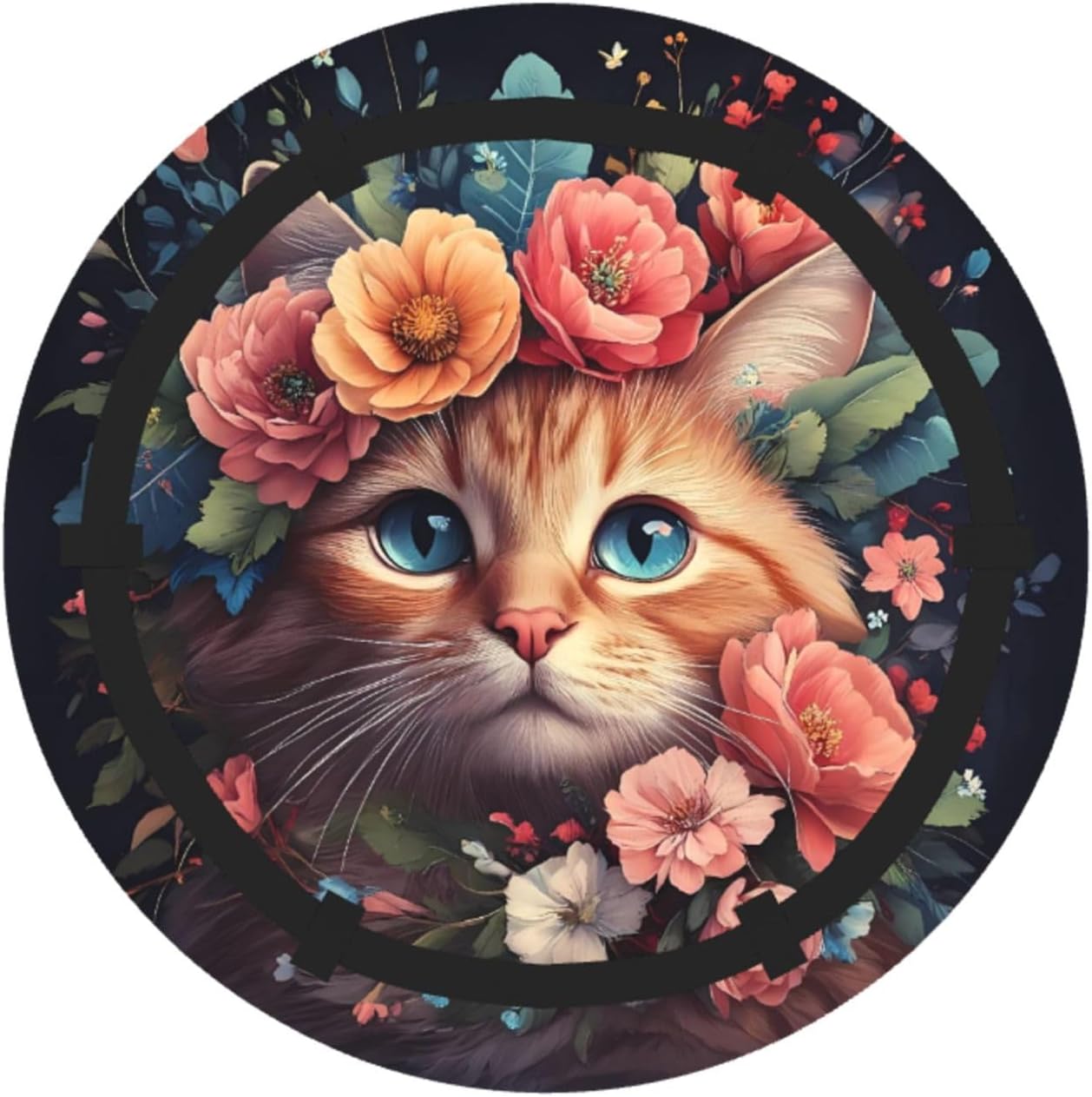 Flower Crown Cat Pattern Foldable Camping Tote Bag Picnic Blanket Bag Portable Beach Mat Tote Waterproof Outdoor Picnic Mat Carry Bag