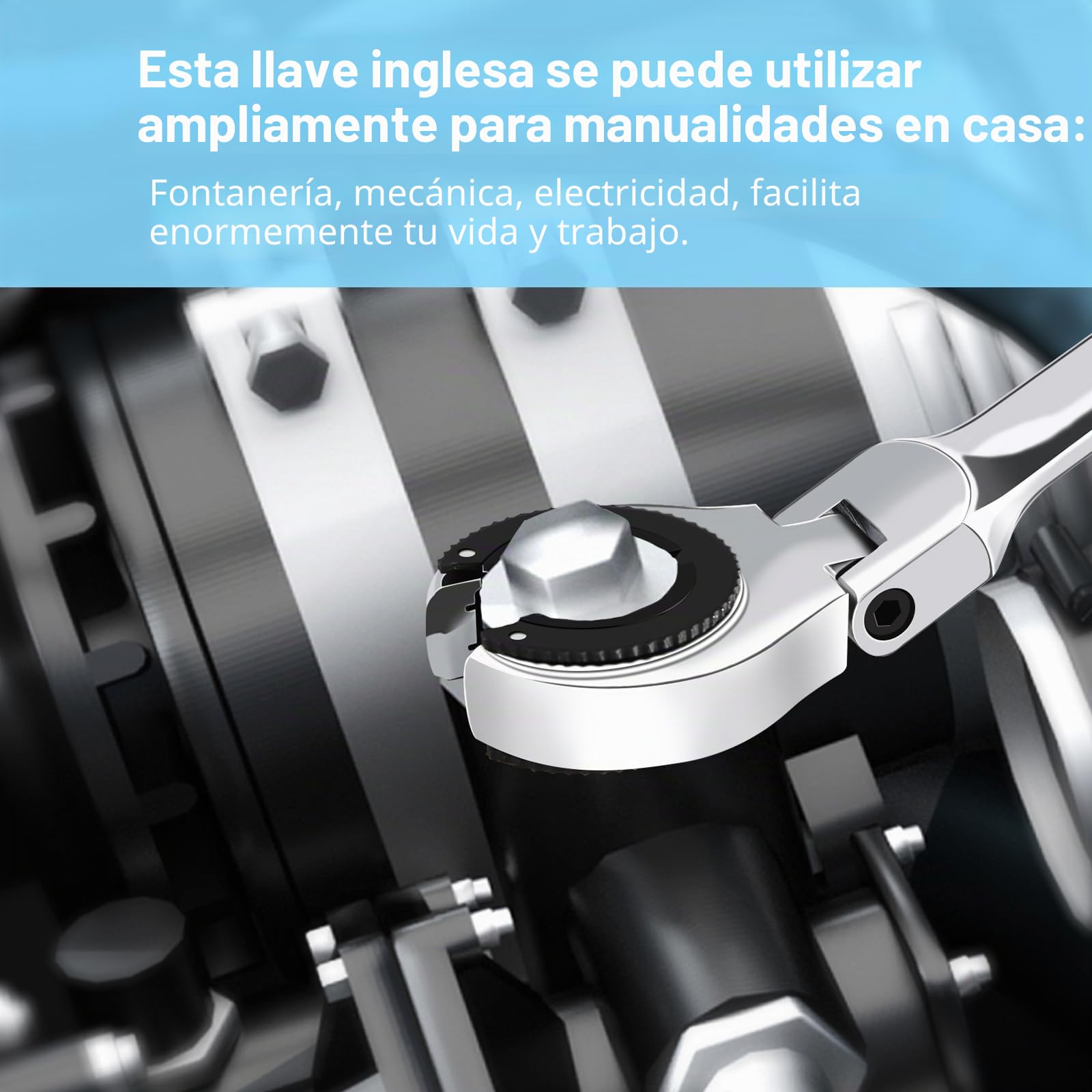 LOSCHEN Llave de carraca métrica, 12 piezas, 8-19 mm, llave métrica con 72 dientes, carraca de acero al cromo vanadio