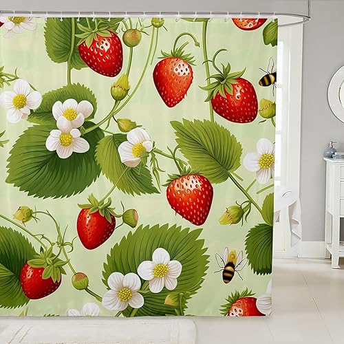 Miniatura 28 de Feelyou Cortinas de ducha de tela de cerezo rojo, cortina de ducha para niños y niñas, dibujos animados, frutas, alimentos, baño, accesorios