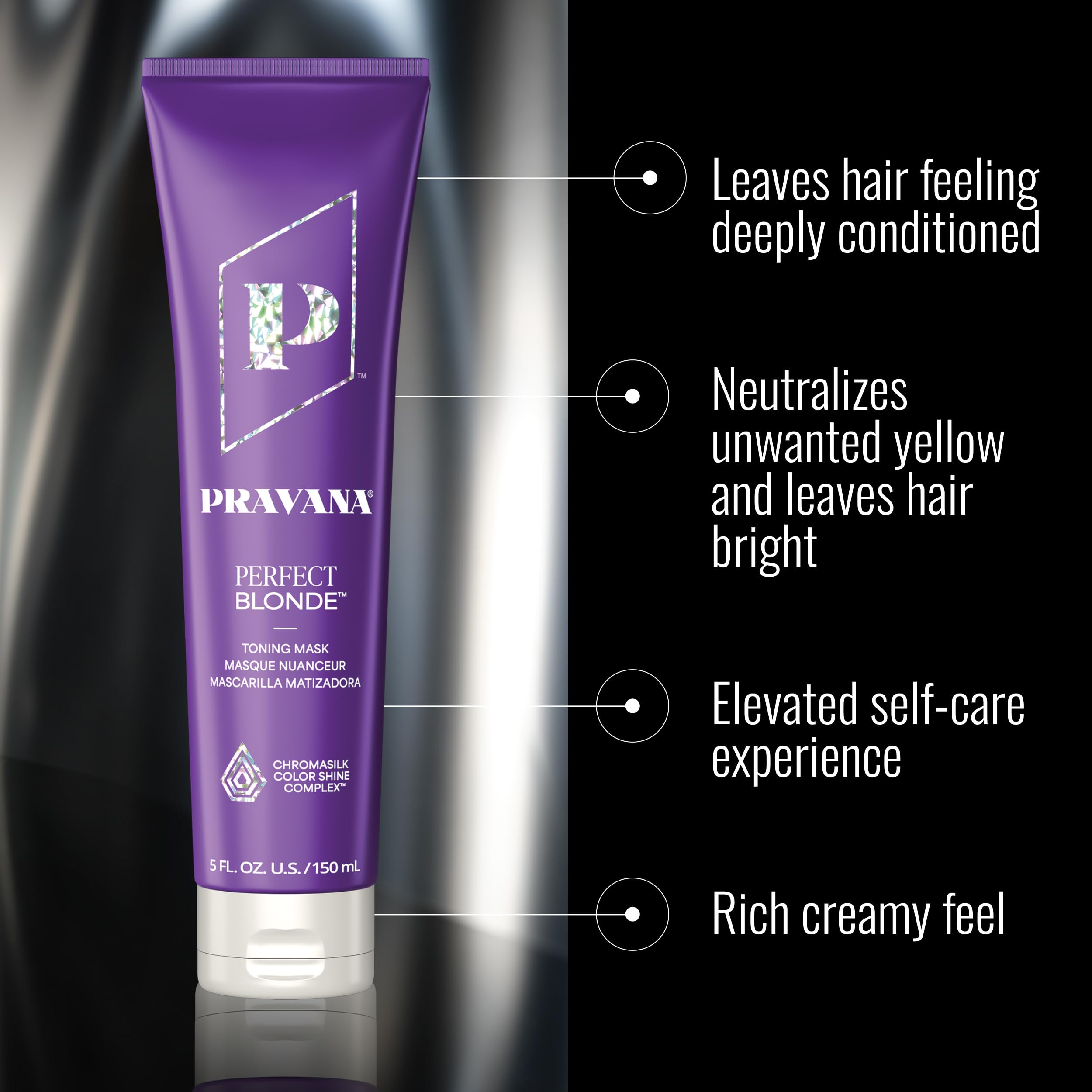 Pravana The Perfect Blonde Purple Toning Masque Treatment | Neutralizes Brassy, Yellow Tones | For Color Treated Hair | Chromasilk Enhances Shine & Protection | Vegan | Paraben & Sulfate Free
