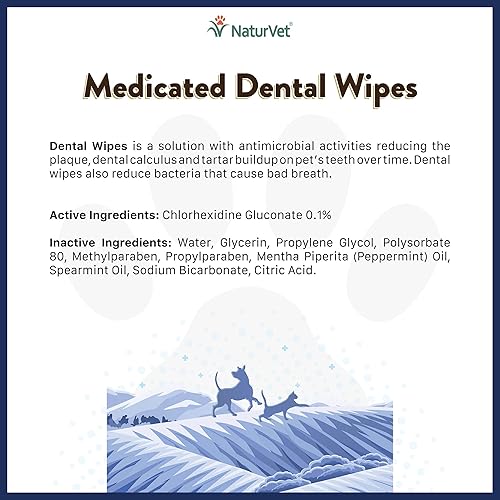 Miniatura 2 de NaturVet Toallitas dentales medicadas para perros y gatos, 50 unidades