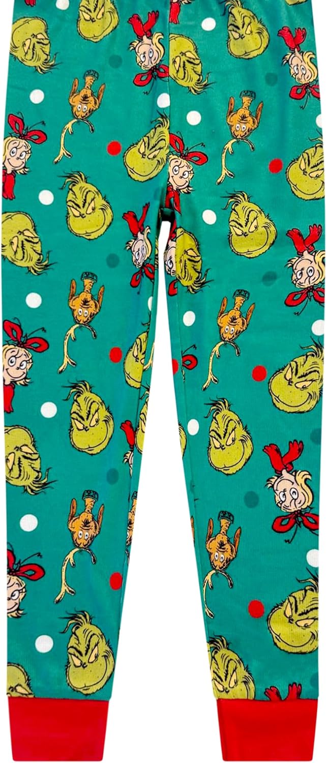 Dr. Seuss The Grinch Christmas Pajamas 4 Piece Set - Holiday Sleepwear Long Sleeve & Pants, Matching Kids Boys Girls PJ Set - Image 6