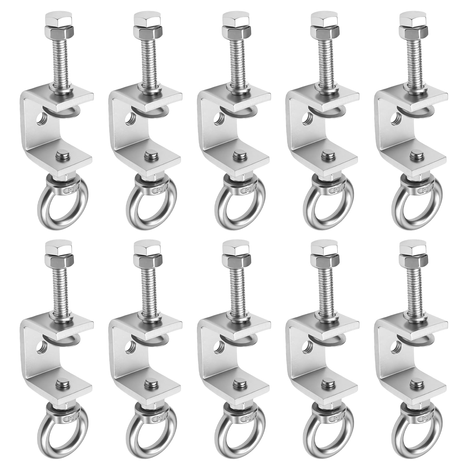 Saihisday 1" 25mm C-Clamps Stainless Steel Beam Clamp Universal Desk Clamp with M8 Stainless Steel Screw Ring, I-Beam Design U-clamps for Metal Mounting Welding Building Household (10)