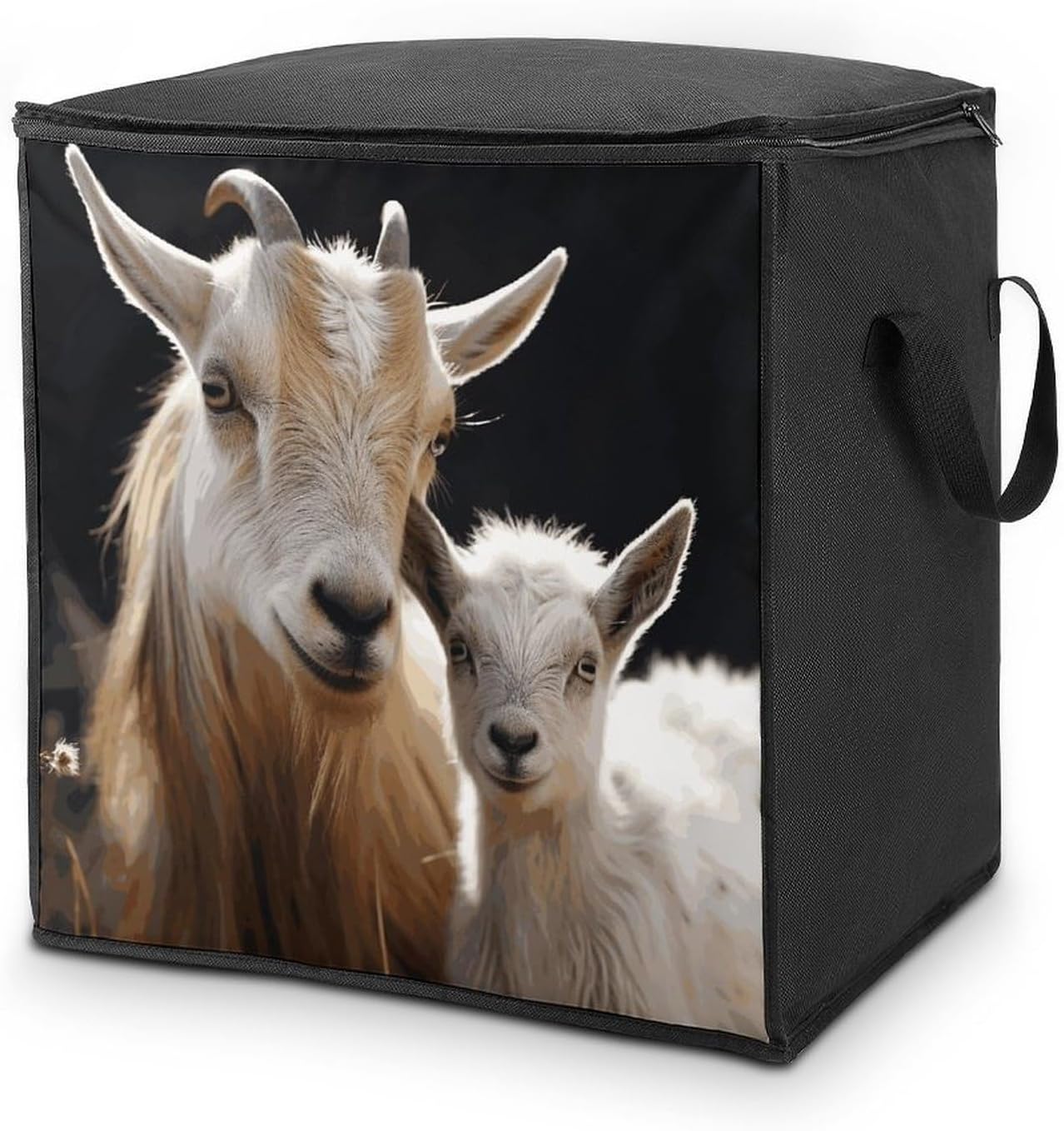 Portable Quilt Storage Bag,Cute Goat Baby with Mother Printed Foldable Wardrobe Storage Box Foldable Storage Bag with Lids And Handle Large Clothing Storage Bag for Comforters Clothes Blankets Pillows