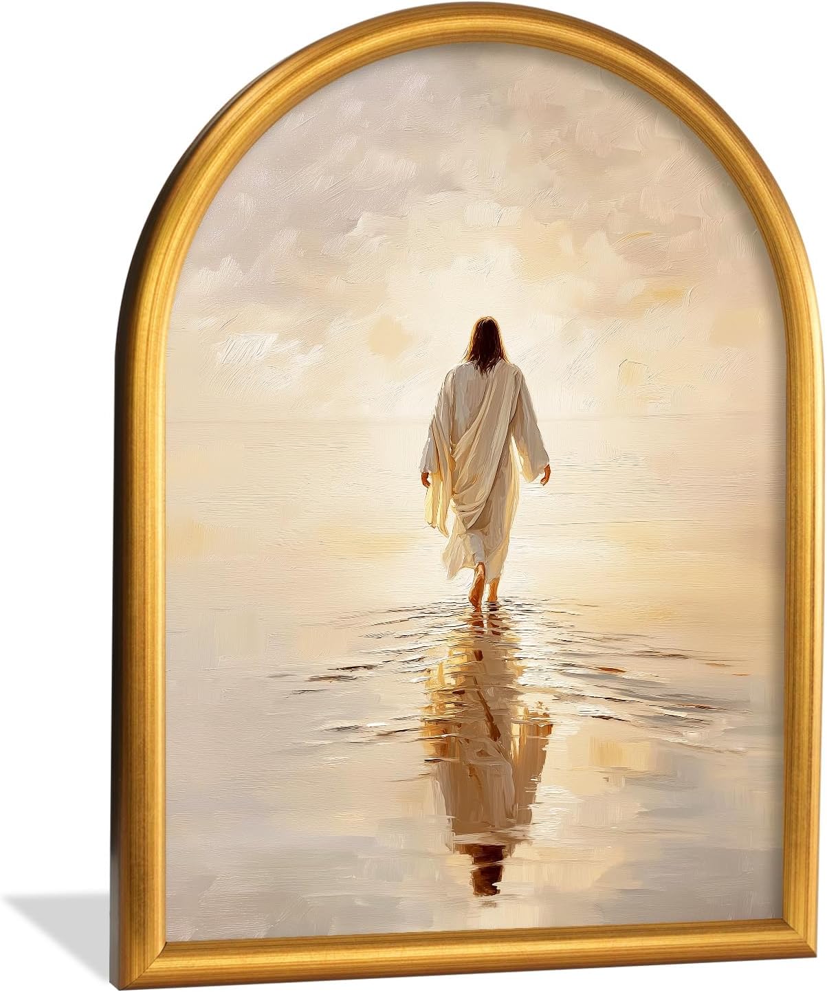 VIYYIEA Curved Vintage Framed Canvas Wall Art, Jesus Walking on Water Wall Decor, I Will Walk with Christ Religious Home Decor for Living Room Bedroom Church Prayer Room 12x16in