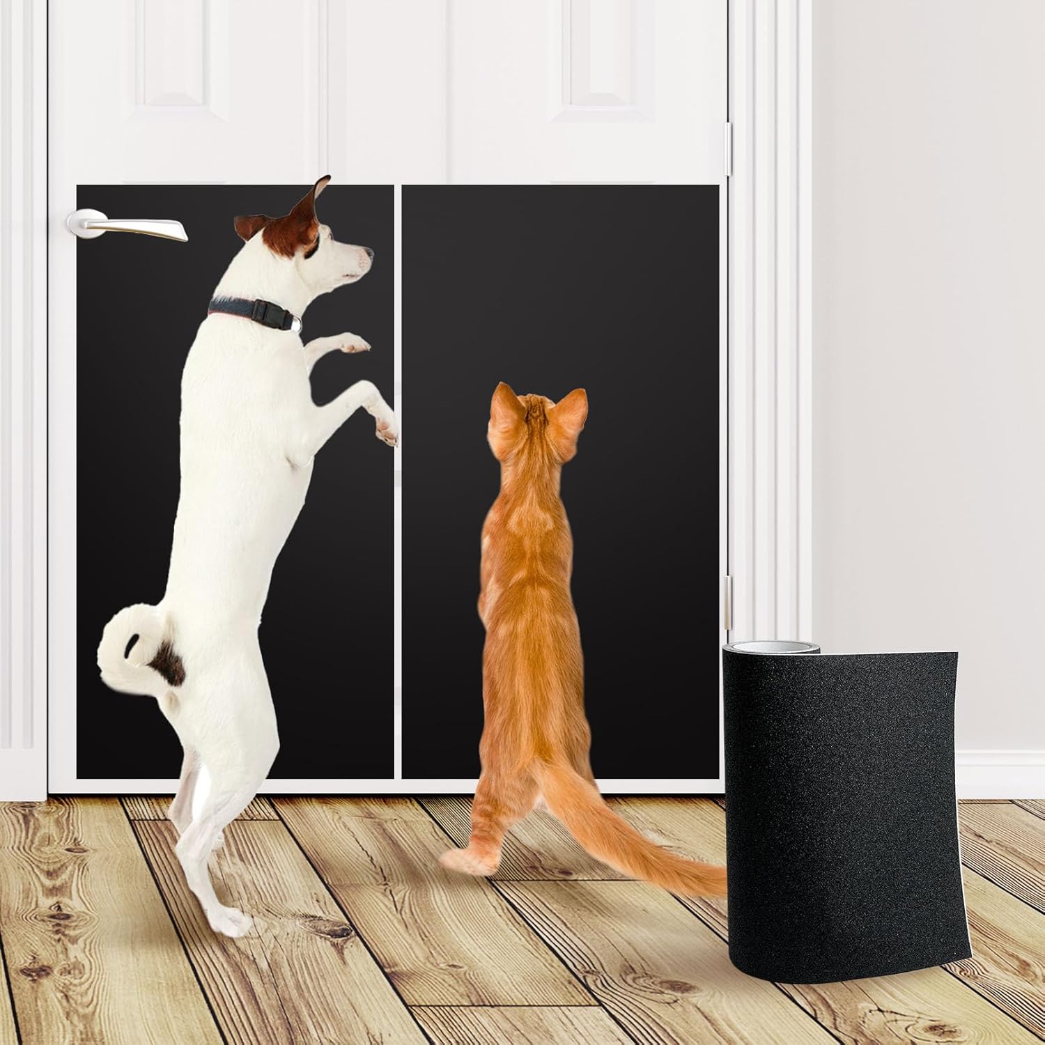 BNOSDM Self-Adhesive Dog Nail File Scratcher Emery Paper Cat Nail Scratch Board Replacement Sandpaper, Cuttable Pet Furniture Scratching Pad Protector for Door and Wall (17in*16ft, Black)