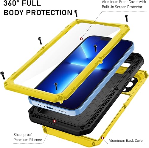 Miniatura 37 de Beasyjoy Funda impermeable para iPhone 13, funda de metal con protector de pantalla integrado, resistente protección de cuerpo completo, grado