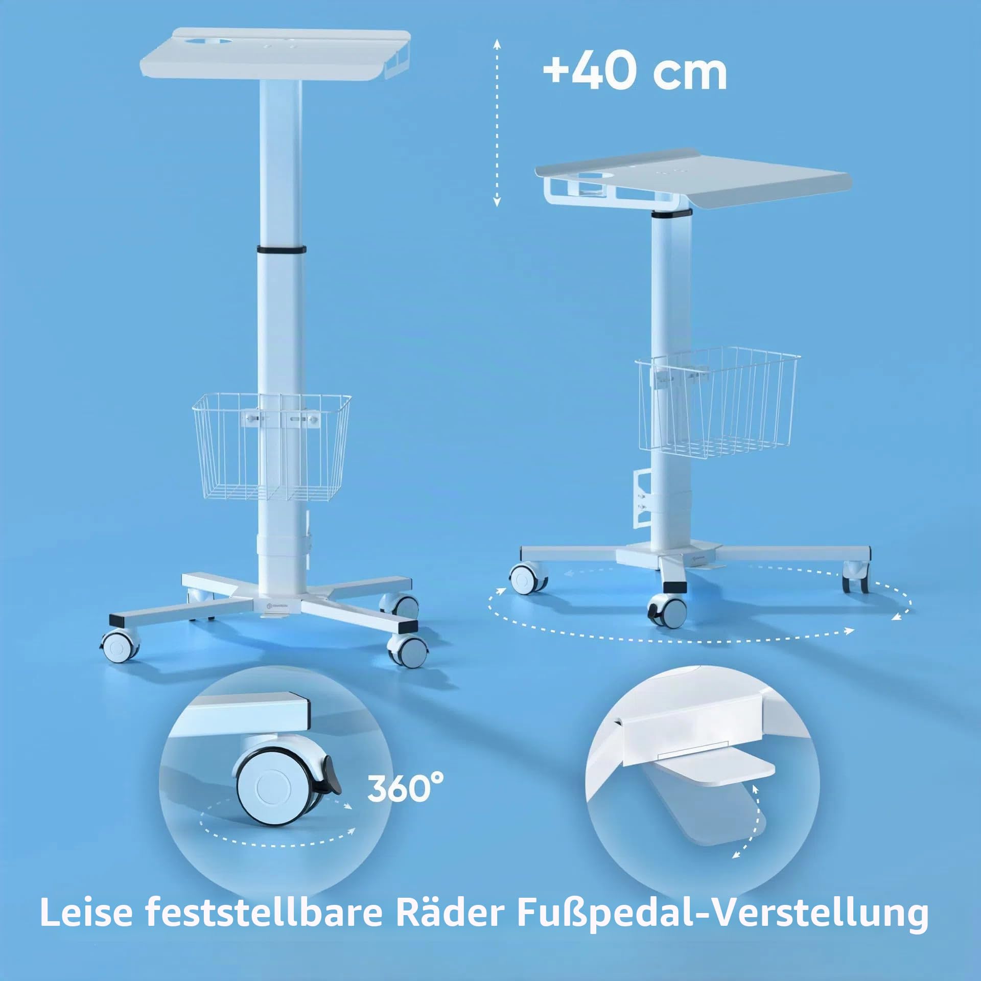 Yicorgard Medical Trolley mit Weels Tablet Stand, höhenverstellbare Mobile Workstation mit iPad Halter, Korb Lagerung, Inplug Halter, medizinischer Wagen für Krankenhaus Dental Office Salon