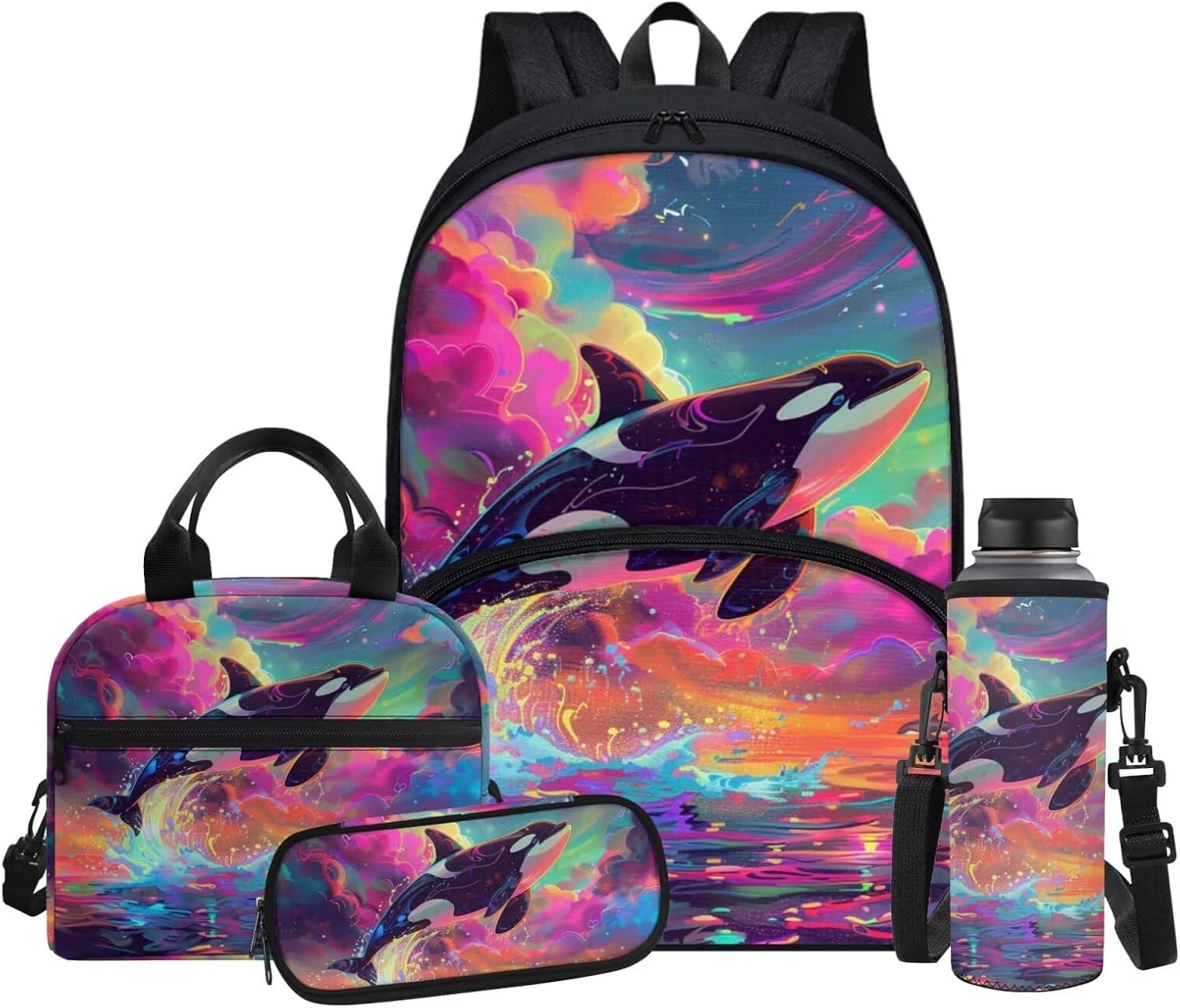 Purple Butterfly Backpack for Kindergarten Boys Lightweight Preschool Student Bookbag Set with Lunch Box, Pencil Case & Water Bottle Holder Cute Bookbag for Middle School