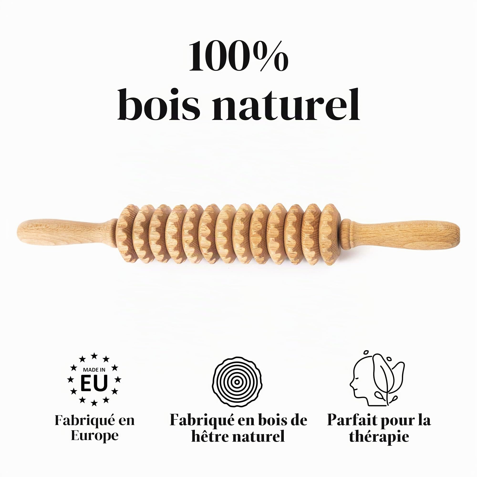 Tuuli Accessories Anti Cellulite Masseur Rouleau de Massage Appareil Maderothérapie Bois 40 cm