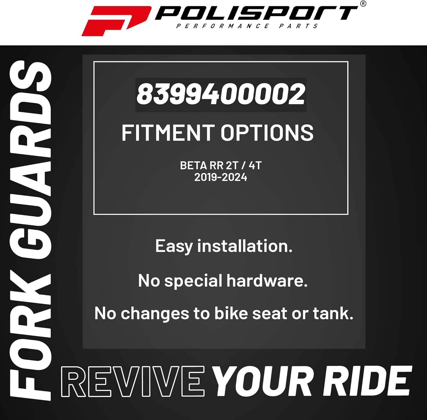 Polisport Full Wrap Fork Guards for Beta RR 125/200/250/300 2T 2019-2026 | High-Impact Polypropylene, OEM Fit, White, Durable Enduro Fork Protection